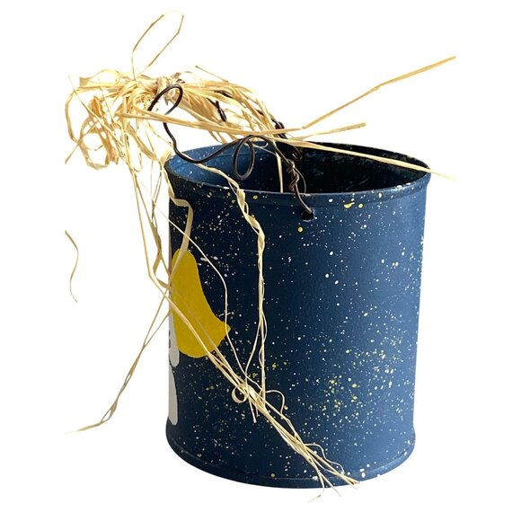 Angel Holiday Tin Bucket Navy Raffia & Wire Handle - Picture 4 of 6